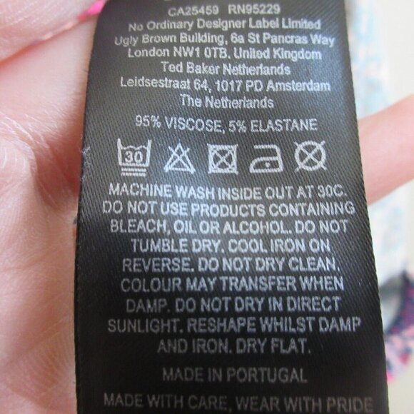 Ted Baker Jersey Faux Wrap Dress 5 Blue Pink Floral Viscose Pleated Preppy 370 - Picture 5 of 12